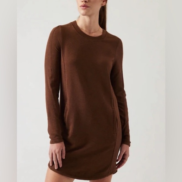 Athleta Balance Dress Chocolate Brown Soft Modal Athleisure Comfy Sz S - Picture 1 of 15
